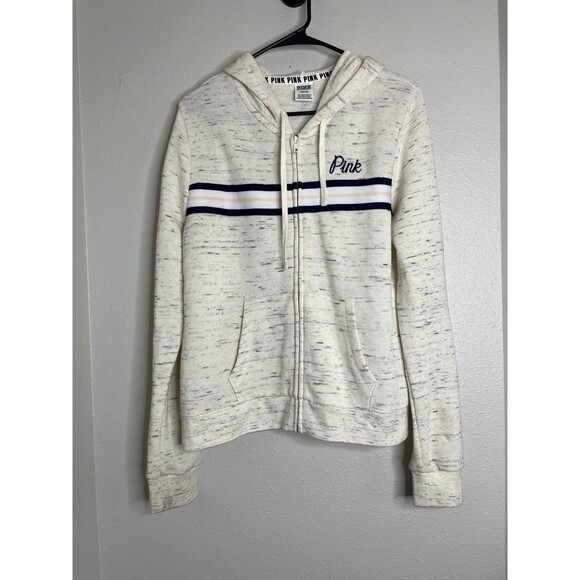 PINK Victoria's Secret Jackets & Blazers - VS Pink Zip Hoodie Y2K Cream Heathered Athleisure Sweatshirt Size L